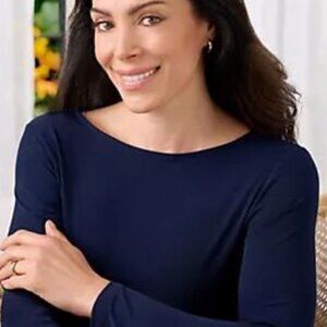 Susan Graver Navy Liquid Knit Bateau-Neck Long Sleeve Top-5X- NWOT